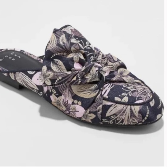 A New Day Dark Floral Material Slip On Mules Cigar Loafers - Picture 1 of 5
